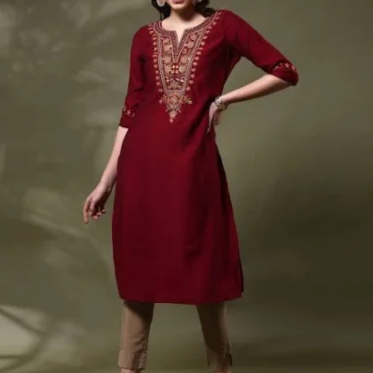 Embroidered Straight Kurti Set